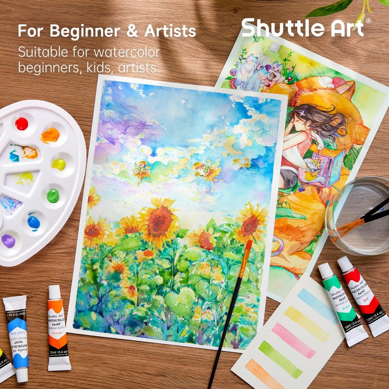Shuttle Art 48 Pack Watercolor Paint Set, 36 Colors Watercolor Paint in Tubes (12ml Each) with 10 Brushes, 1 Watercolor Pad, 1 Palette, Premium Watercolor Kit for Artist, Beginners, Kids - Image 2